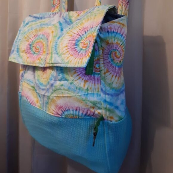 New Double Handle Backpack Carry All Blue Pink Rainbow Tie Water resistant liner - Picture 2 of 8